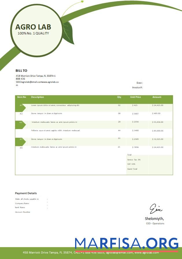 Blank Free Agriculture Invoice Template
